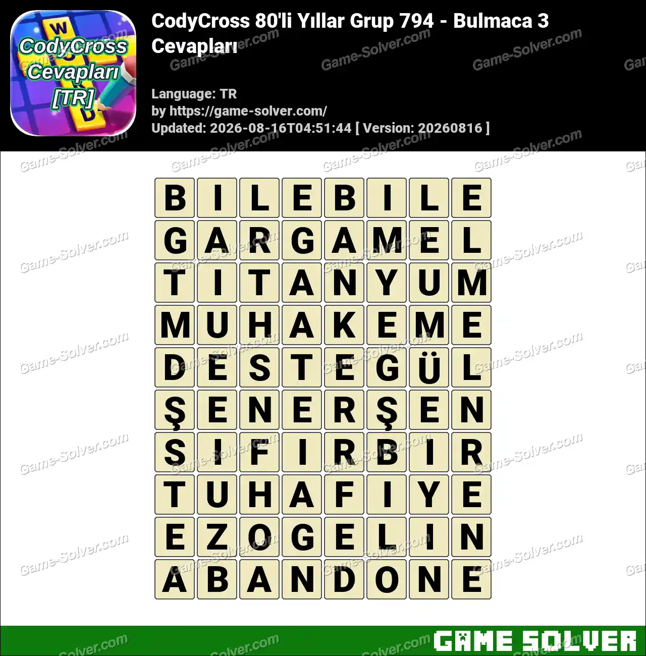 CodyCross 80’li Yıllar Grup 794 – Bulmaca 3 Cevapları